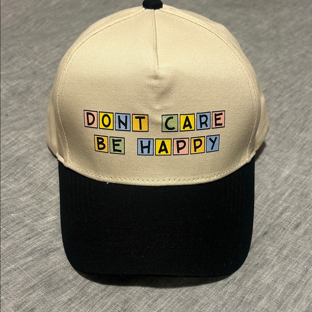 Beige and Black 'Don't Care Be Happy' Cap